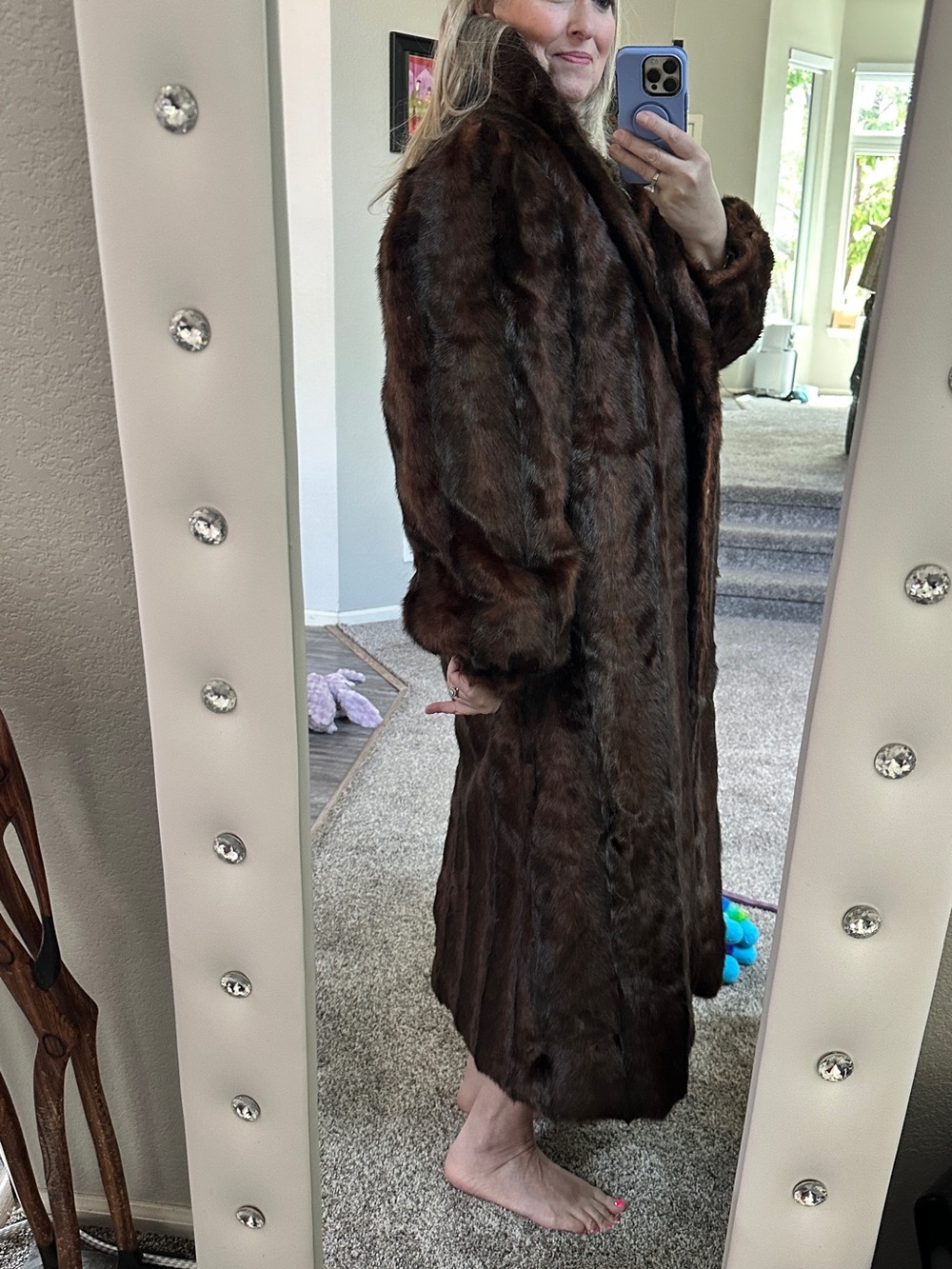 naked wardrobe Rich Brown Faux Fur Long Trench Coat